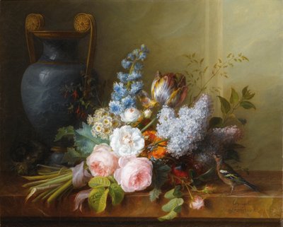 Flower Bunch with a Bird Nest by Cornelis van Spaendonck
